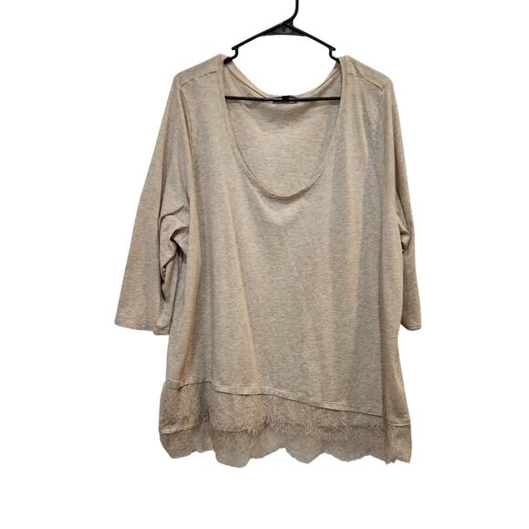 Lane Bryant 3/4 Sleeves Scoop Neck Lace Tunic T-Shirt Casual Top Beige 26/28 - Picture 1 of 8